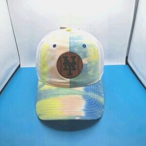 New York Mets Tie Dye Trucker Snapback Leather Patch Hat MLB The Game Cotton